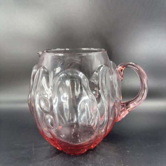 Vintage Mid Century Glass Pitcher Carafe Light Transparent Pink Color Raised VTG - Picture 16 of 16